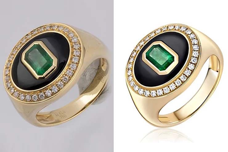 Before and after jewellery retouching comparison