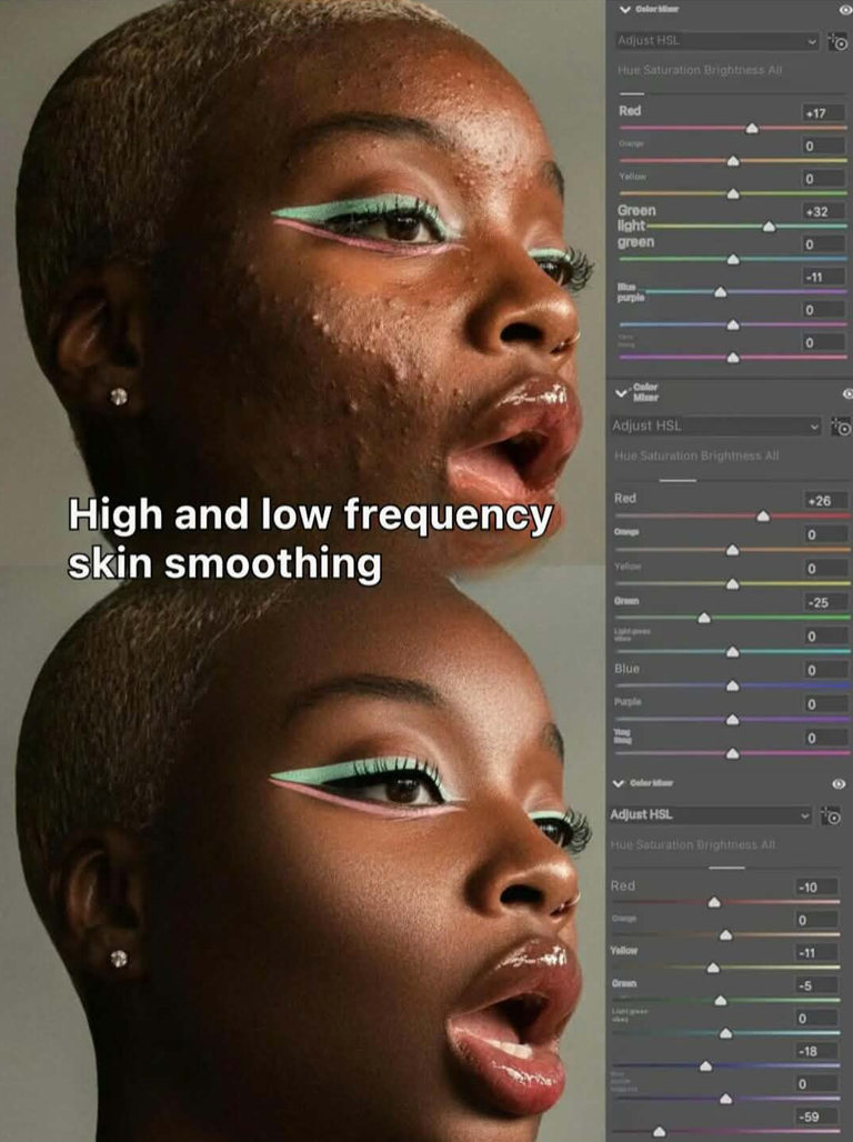 Professional beauty skin retouch on portrait photo.