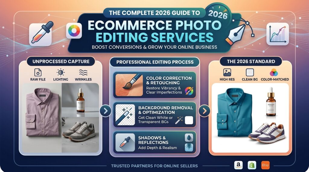 ecommerce image editing services showing background removal and color correction